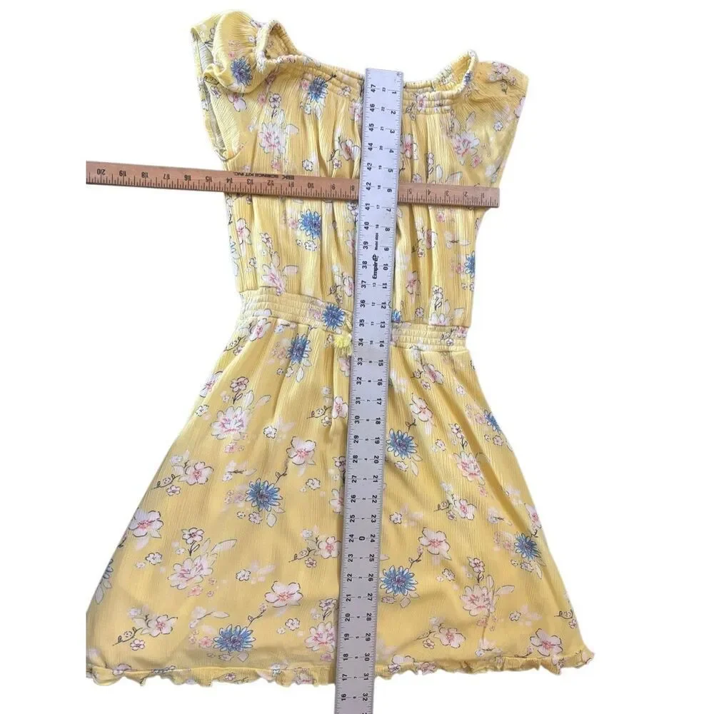 Justice Girls Yellow Floral Flutter Sleeve Dress size 16
